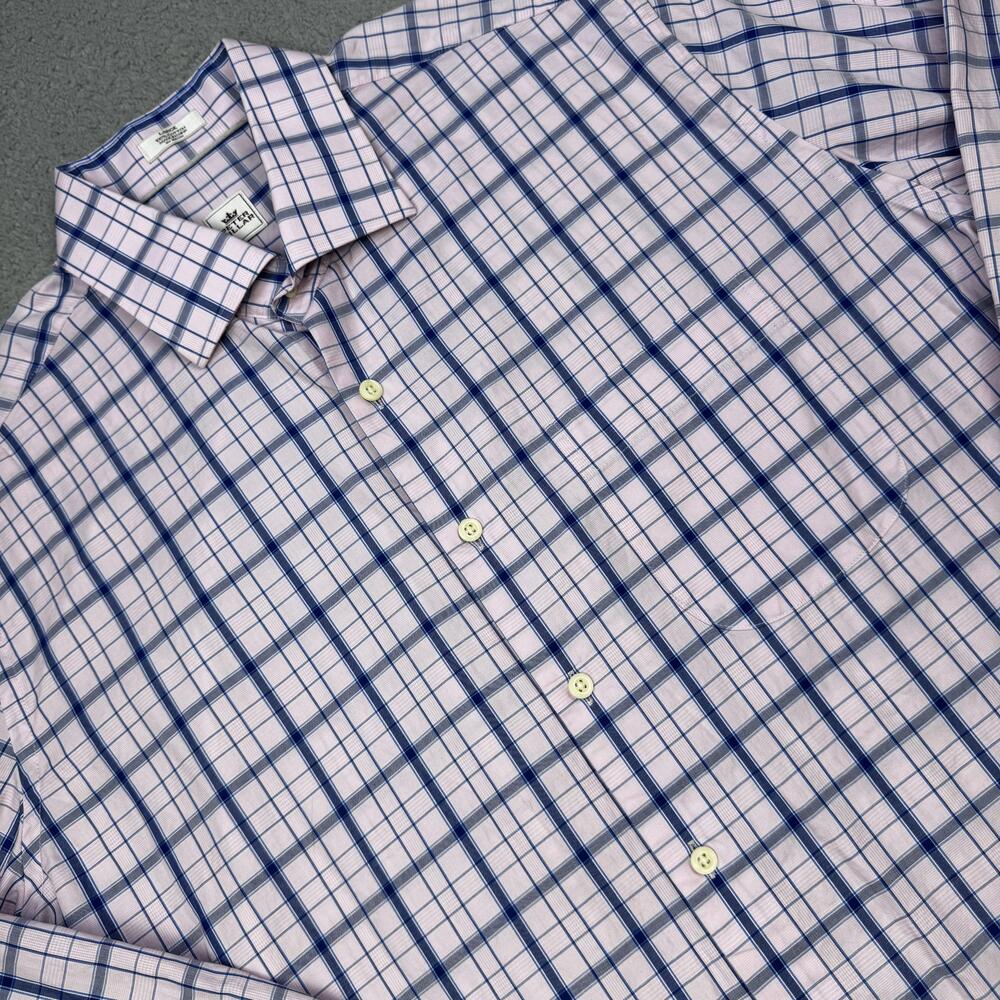 Peter Millar Shirt Mens Large Pink Blue Check Plaid Long Sleeve Button Down